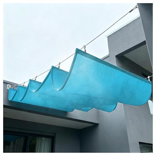 FENGZEQUAN Retractable Wave Sun Shade Sail Rectangle Sun Shade for Outdoor Garden UV Block Sunshade Cloth Canopy with Rope for Yard Deck Lawn Garden Patio Carport(W1.5*L14m/W4.92*L45.93ft)