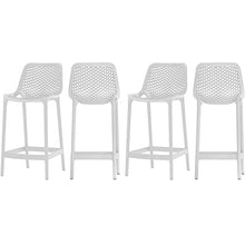 Meridian Furniture 330White Mykonos Collection Modern | Contemporary Outdoor Patio Stool with White Polypropylene Plastic, Weather Resisting, 17.5" W x 21" D x 38" H, White, Set of 4