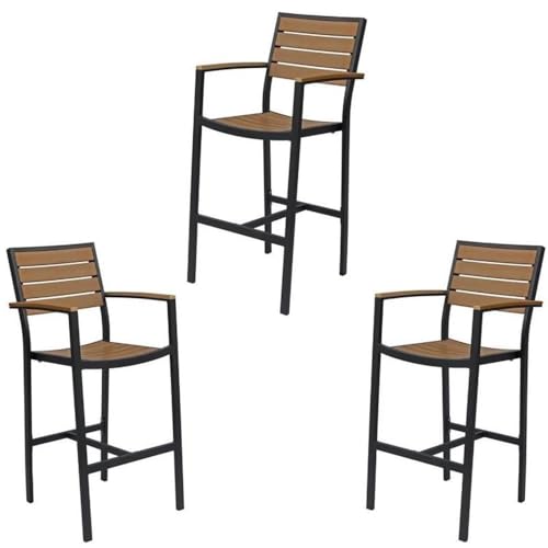 Home Square 3 Piece Aluminum Patio Bar Stool Set Black and Brown