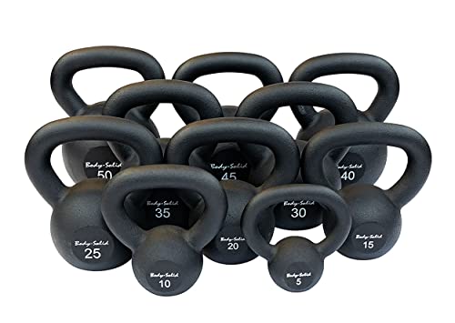 Body-Solid Matte Black Kettlebell Set 5-50 lbs with Kettle Grip Handle