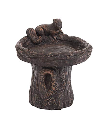 Solid Rock Stoneworks Stump with Squirrel 2pc Birdbath 18in Tall x 17in Diameter Autumn Brown Color