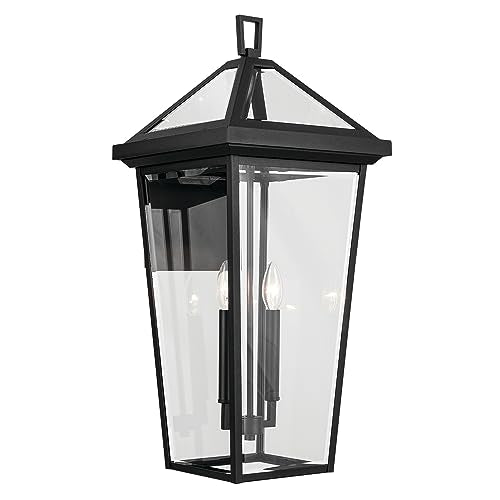 KICHLER Regence 4-Light Textured Black Luxe Updated Traditional Outdoor Wall Light with Clear Glass, 30.25"