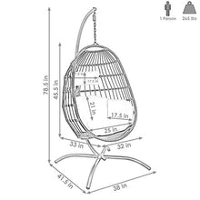 Sunnydaze Penelope Hanging Egg Chair with Turquoise Seat Cushions and Steel Stand - Black Wicker Chair - 78-Inch