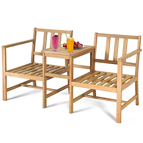 DUYHBAWRS 3 PCS Patio Table Chairs Set Solid Wood Thick Cushion Sectional Garden Furniture