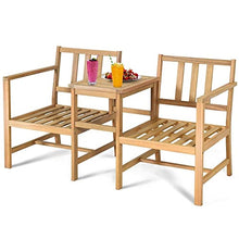 DUYHBAWRS 3 PCS Patio Table Chairs Set Solid Wood Thick Cushion Sectional Garden Furniture