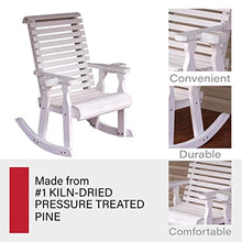 Amish Heavy Duty 600 Lb Roll Back Pressure Treated Rocking Chair with Cupholders (Semi-Solid White Stain)