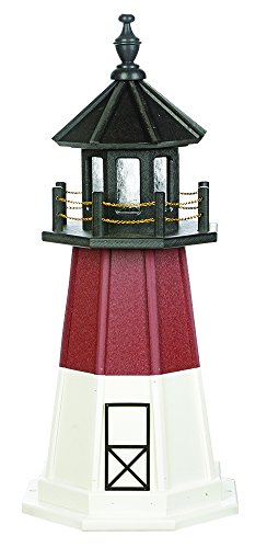 Country Living Primitives Amish Handcrafted Wood Garden Lighthouse - Barnegat - Assorted Sizes - Black, Red & White (3 Foot)