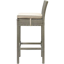 Contemporary Outdoor Patio Garden Bar Side Stool Chair, Set of Four, Fabric Rattan Wicker, Beige