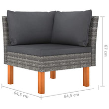 KUPTYERFG 10 Piece Outdoor PE Rattan Sectional Sofa Set, Gray Garden Lounge Furniture with Cushions and Eucalyptus Wood Legs for Patio, Backyard and Terrace, Seats up to 8