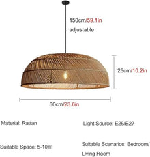 zhongheng Woven Pendant Light,Rustic Rattan Hanging Lamp Adjustable Handwoven Basket Shade Boho Fixtures for Kitchen Island Dining Room Bedroom Farmhouse Bar Foyer Hallway(23.6in)
