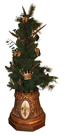 MY SWANKY HOME Ornate Gold Monogrammed Greenery Planter Urn | Indoor Outdoor Pedestal Garden Tree Pot