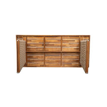 Christopher Knight Home Shuri Patio Acacia Wood Dining Table, Slatted Tabletop Outdoor Side Table with Handwoven Rattan Legs, Rectangular Outdoor Dining Table for Backyard/Garden, Brown + Teak