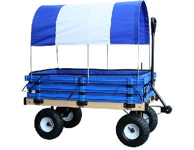 Generic Covered Wooden Wagon with Pads 20x38 Inch Blue