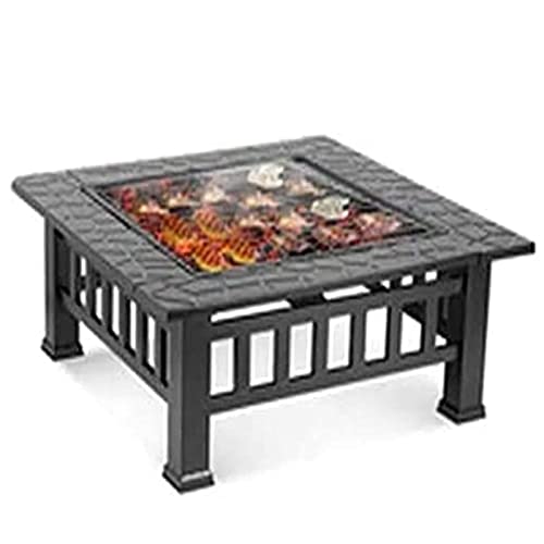 Fire Pit Outdoor fire Pit Table, 31-inch Square Wood-Burning fire Pit, with Spark Screen, Fireplace, Poker fire Pit