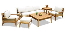 TeakStation Noida 6 Piece Teak Lounge Sofa Set - 3 Seater Sofa, 2 Lounge Chairs, 1 Ottoman, 1 Square Coffee Table and 1 End Table - Furniture only #TSSSNO