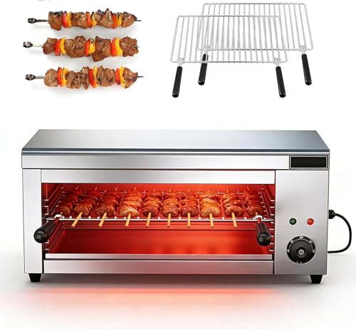 UILMLIO Commercial Salamander Broiler, Electric BBQ Grill, Steak Oven, Kebab Grill, Cheese Melter, Fish Grill, 2 Detachable Grill Racks, Stainless Steel, 24×12×11in