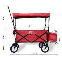 Folding Portable Shopping Cart Garden Trolley Cart with Canopy, Heavy Duty Wagon Children's Luggage Cart for Outdoor Camping Push-Pull Cart, Load: 80kg