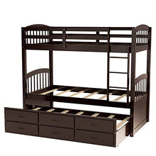 Merax Twin Over Twin Bunk Bed with Trundle & Drawers Espresso