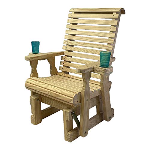 Amish Casual Heavy Duty 600 Lb Roll Back High Back Treated Glider Chair with Cupholders (Unfinished)