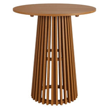 Modway Lane 35 Inch Teak Wood Outdoor Bar Table for 2-3 in Natural – Slatted Round Patio Bistro Table with Pedestal Base for Patio, Balcony, Deck, Backyard, Terrace Or Sunroom