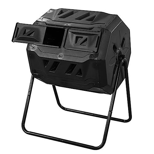 RUYICZB 43 Gallon Outdoor Compost Bin, Dual Chamber Compost Tumbler W/2 Sliding Doors, Large Capacity Composting Bins, Garden Rotating Tumbling Composter for Patio Yard Lawn