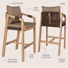 JONATHAN Y Porto Rope Acacia Wood Bar Stool Set of 2, Brown/Light Teak