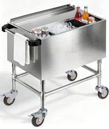 81 Quart Rolling Cooler Cart, Stainless Steel Insulated Ice Chest with Lockable Wheels & Sliding Lid for Patio Party Bar Outdoor