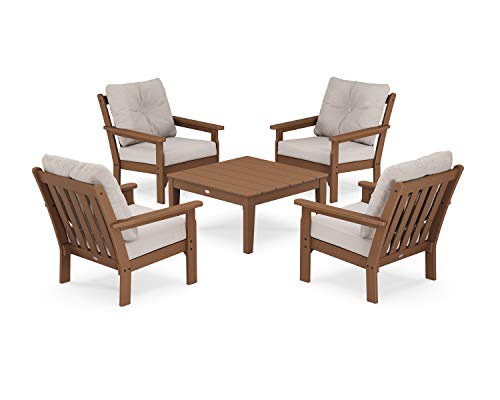 POLYWOOD® Vineyard 5-Piece Deep Seating Conversation Set in Teak/Dune Burlap