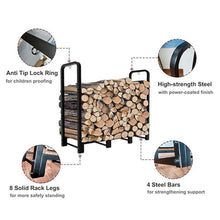 Enpvneer Firewood Rack Holder, Heavy Duty Fire Wood Stand for Fireplace, Outdoor Indoor Firewood Rack Holder for Fireplace Wood Storage, Black