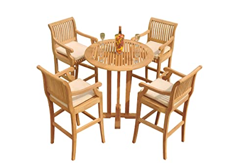 TeakFurnitureOutlet A-Grade Teak Giva 5-Piece Bar Set with 36" Round Table & 4 Arm Chairs