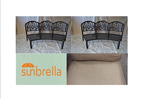 Elizabeth Outdoor Patio 2pc Curve Sofas Dark Bronze Cast Aluminum Premium Fabric Linen Sesame Cushions