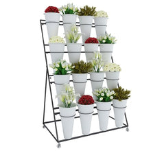 Flower Display stand s with Flower Buckets, Movable Plant Cart Shelf Cut Flowers Container Shelf, Metal Mobile Florist Bouquet stand for Flower Shop, Wrought Ir（Black Frame White Bucket-100×65×150cm）
