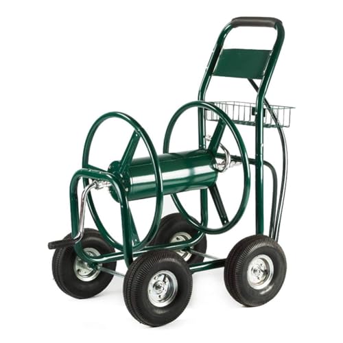 Erxewim Heavy Duty Garden Hose Reel Trolley with 4 Wheels, Green Water Pipe Bracket for Outdoor Industrial Use, Holds up to 300M Hose (Not Included)