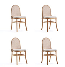Manhattan Comfort Paragon Modern Cane Accent Dining Chairs, Natural Rattan Back & Seat, American Ash Wood Frame, Fully Assembled Kitchen Furniture, Set of 4, Cream Cushions