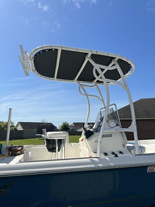 Make A Wake Marine Heavy-Duty Boat T-Top with 5 Rod Holders White Powdercoat w/ Black Canvas