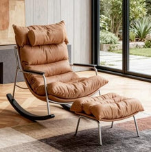 Mid-Century Rocking Chair With Footrest Stainless Steel Frame Lounge