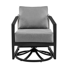Benzara Nyla 28 Inch Patio Swivel Lounge Chair Wicker Back Aluminum Frame Black Gray