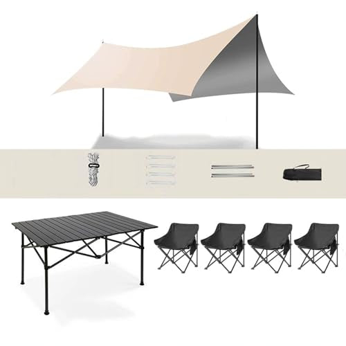Lshtshf Picnic Folding Table and Bench Set Camping with Canopy Shade Beach Chair for Patio Backyard with Metal Frame(Black,150 x 69 x 50 cm)