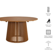 Modway Lane 55 Inch Teak Wood Outdoor Round Dining Table for 6 in Natural – Slatted Patio Table with Umbrella Hole and Pedestal Base for Patio, Balcony, Deck, Backyard, Terrace Or Sunroom