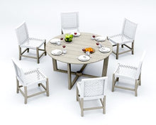 WholesaleTeak 6 Seats 7 Pcs Grade-A Weathered Teak Wood Dining Set: 60" SEMA Round Table and 6 Alsoi Armless Chairs #11AI3500