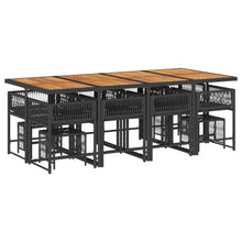 KUPTYERFG 12-Seater Garden Dining Set, Black PE Rattan Outdoor Dining Table with Acacia Wood Top, Foldable Patio Furniture for Backyard Dinner and Gathering, 86.6 x 41.7 x 28.7 in