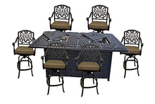 Patio Land 7-Piece Outdoor Cast Aluminum Bar Set with Rectangular Table Walnut