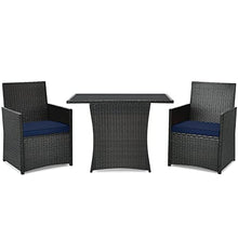 DUYHBAWRS 3PCS Patio Rattan Furniture Set Cushion Sofa Armrest Garden Deck Navy Mixed Brown