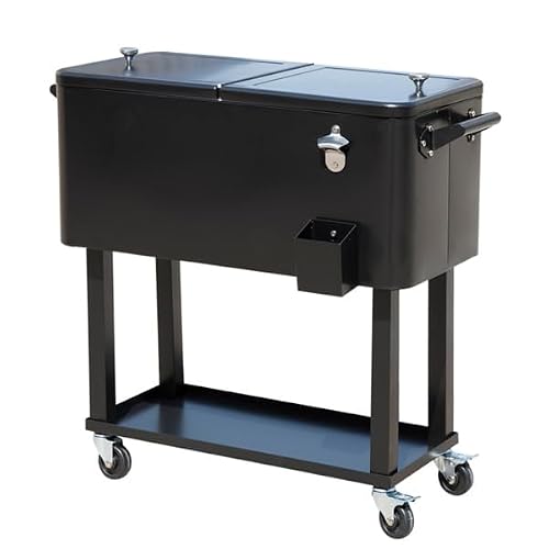 80 Quart Rolling Ice Cooler Cart with Bottle Opener, Black