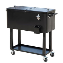 80 Quart Rolling Ice Cooler Cart with Bottle Opener, Black