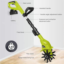 MZGYYD Electric Garden Rotavator,Electric Cordless Tiller Cultivator,Soil Scarifiers for Lawns,10cm Tilling Width, 25cm Working Depth