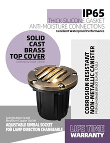 MALORY Low Voltage Landscape Well Lights, (φ126 mm) Brass Top Cover