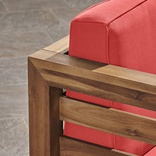 Great Deal Furniture GDFStudio Outdoor 9 Seater Acacia Wood Sectional Sofa Set, Teak Finish and Red