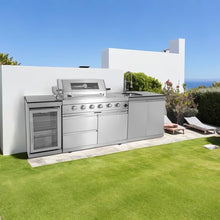 98-Inch Outdoor Kitchen Island with 4-Burner Gas Grill, 72000 BTU 304 Stainless Steel BBQ Bar, Black Granite Countertop, Built-in Wine Cooler Refrigerator, Rotisserie Kit & Storage Cabinets, Silver