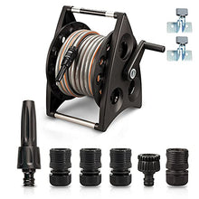 Professional Garden Hose Reel,Free Standing or Wall Mounted 1/2" Hose 30metre 65 Feet, Accessory Kit with Nozzle & 3/4" Inch Tap Fitting (Black 20m hose reel set)